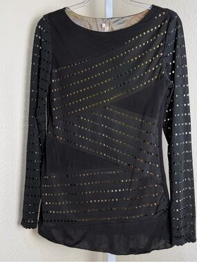 Lindi Womens Small Top Blouse Lagenlook Art To Wear Peforated Sleeves Layed Look